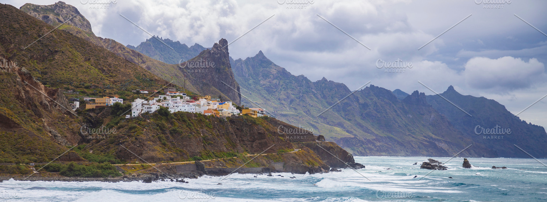 Almaciga village on cliffs by ocean in Anaga mountains Tenerife,, a Photo by Pictures for you!!!!!!!!!