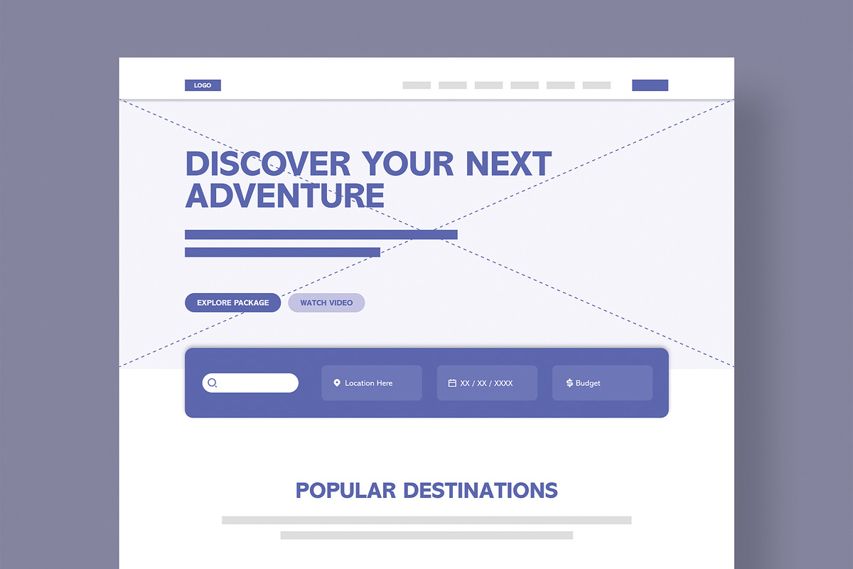 Modern Travel Website Wireframe, a Wireframe Template by MightyDesign (Photo 2 of 9)