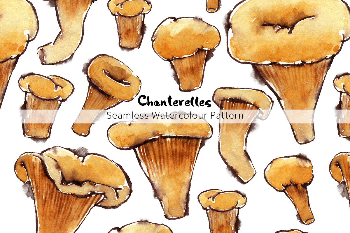Chanterelles Watercolor Pattern, a Pattern Graphic by Mazheika Store (Photo 1 of 5)