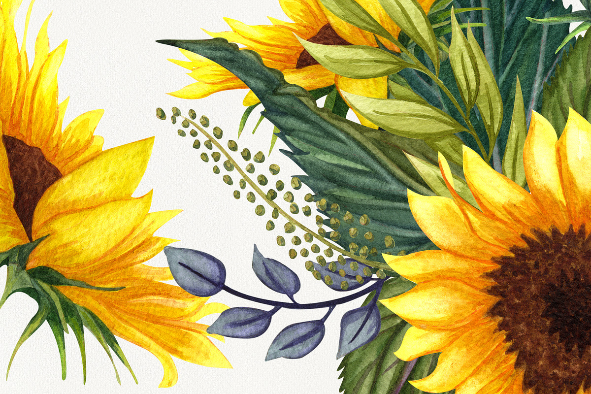 Sunflowers Watercolor Set, a Food Illustration by BarvArt (Photo 15 of 15)