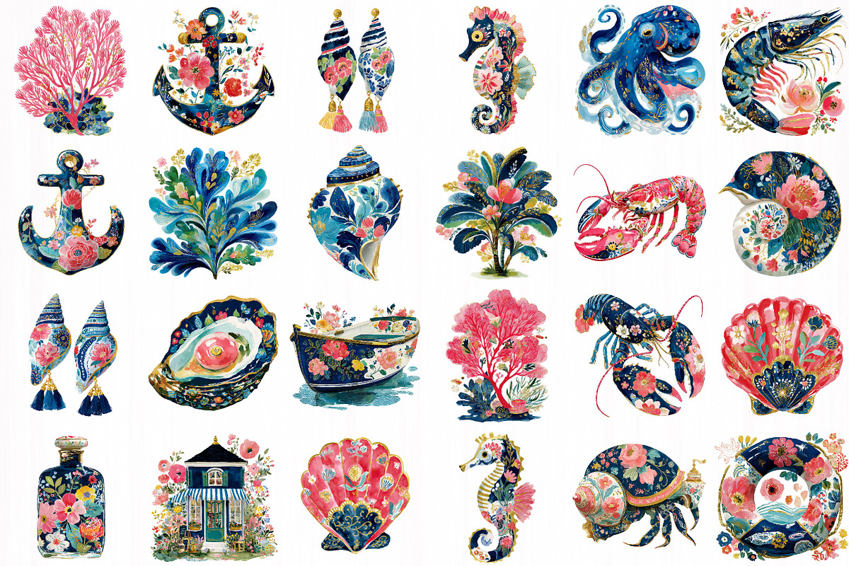 Preppy Coastal Clipart Set, an Object Illustration by DreamCafeArt (Photo 3 of 6)