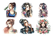 Tattooed Beautiful Girl Clipart Bund, an Illustration by Daily.Designs (Thumbnail 2 of 2)
