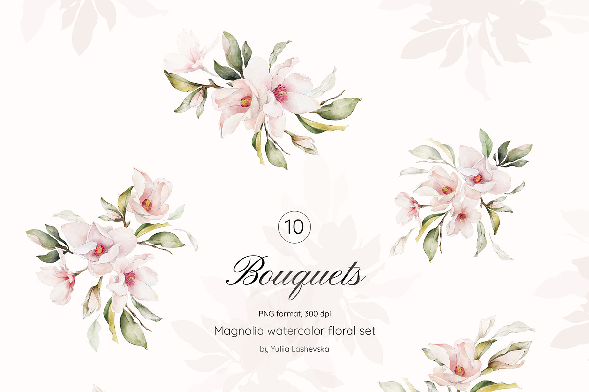 Magnolia watercolor floral set, a Decorative Illustration by Yuliia Lashevska (Photo 8 of 13)