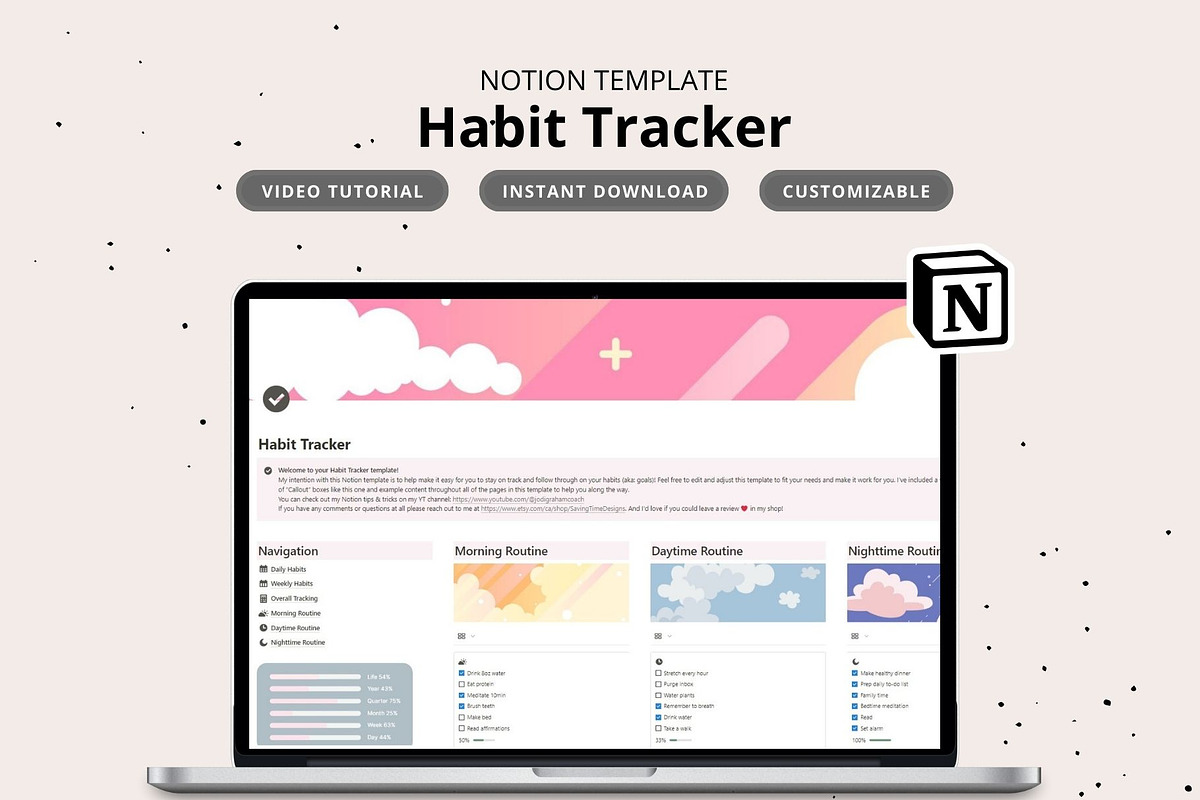 Habit Tracker Notion Template, a Templates & Theme by Saving Time Designs (Photo 1 of 10)