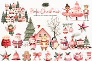 Pink Christmas Watercolor Clipart, a Seasonal Illustration by SugarCloudStudioArt (Thumbnail 1 of 5)