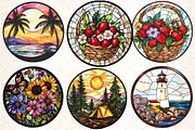 Round Stained Glass Summer Clipart2, an Illustration by DreamCafeArt (Thumbnail 6 of 7)