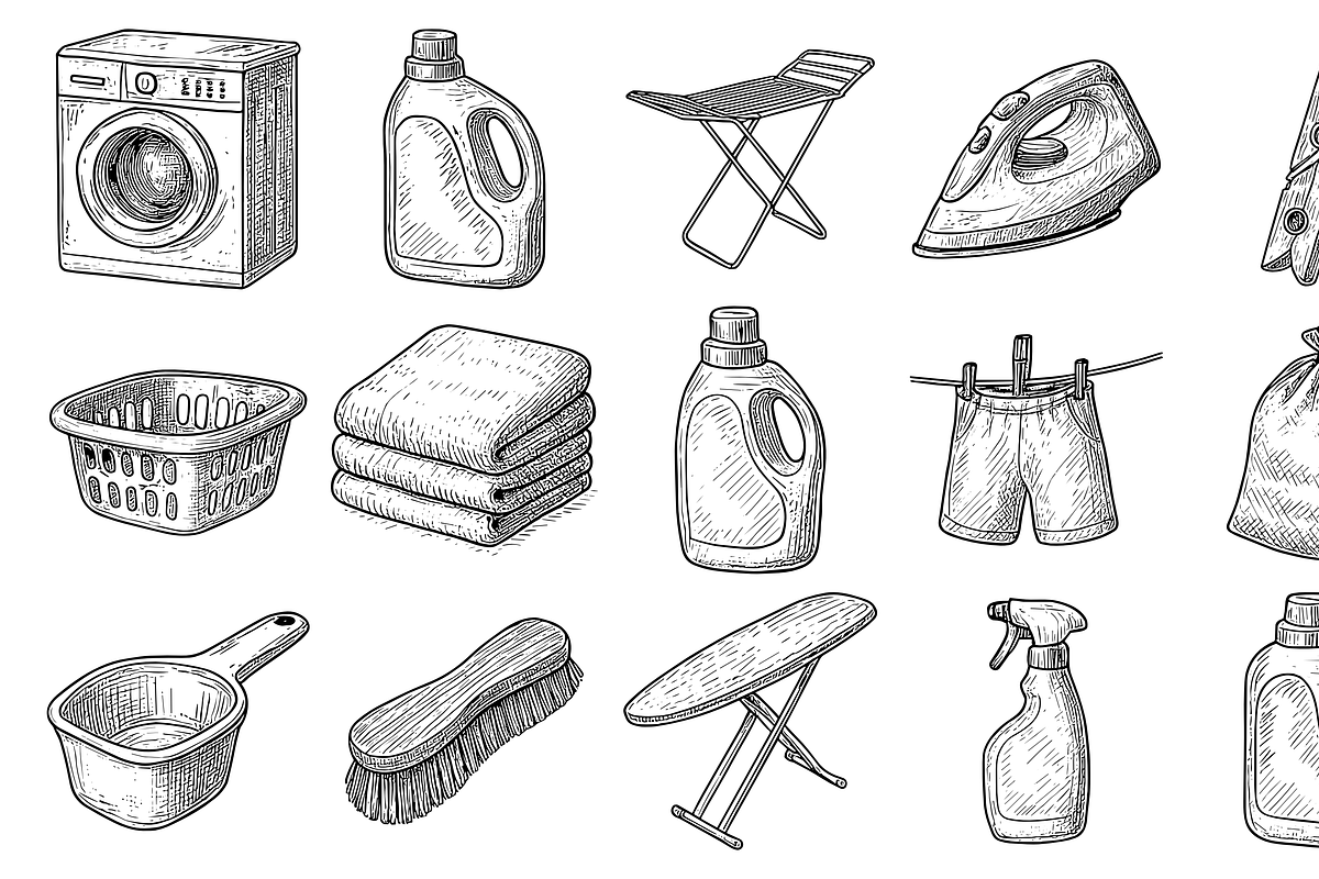 Vintage Laundry Care Icon Set, an Object Graphic by nikagraphic