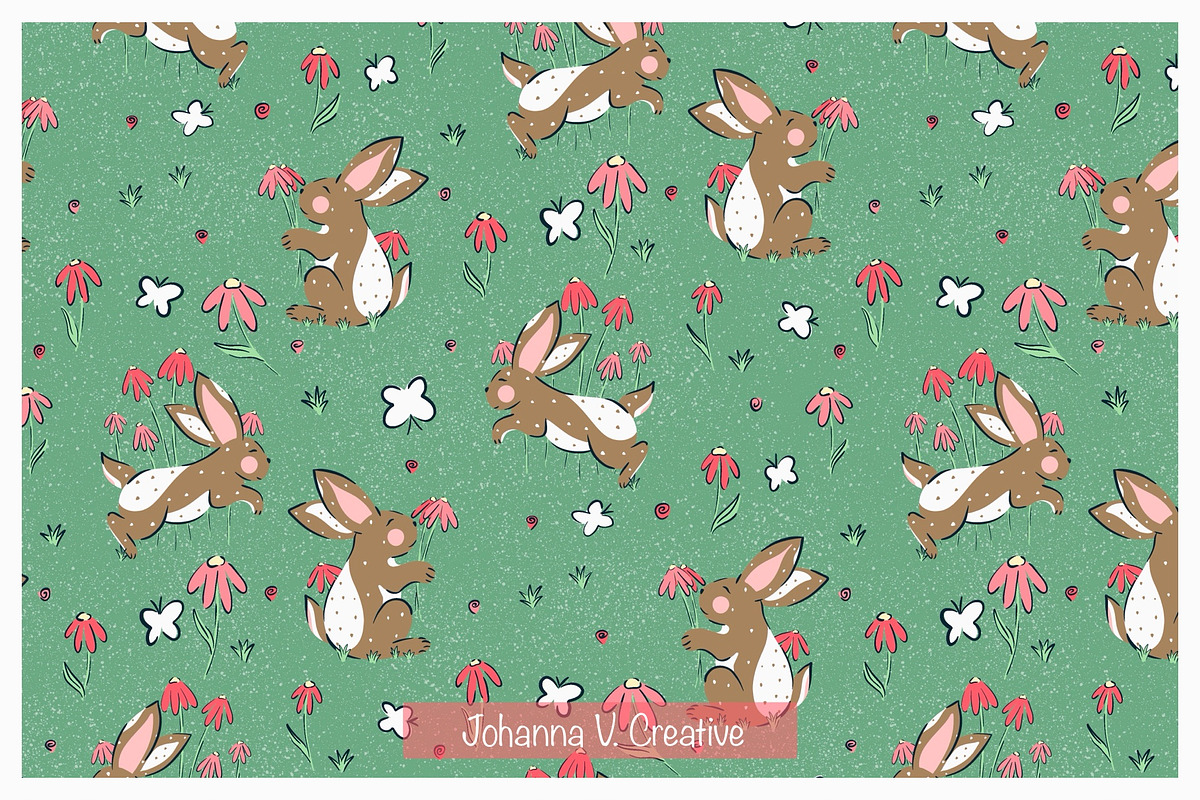 Spring Bunny & Bloom Pattern Set, an Illustration by Johanna V. Creative (Photo 2 of 3)