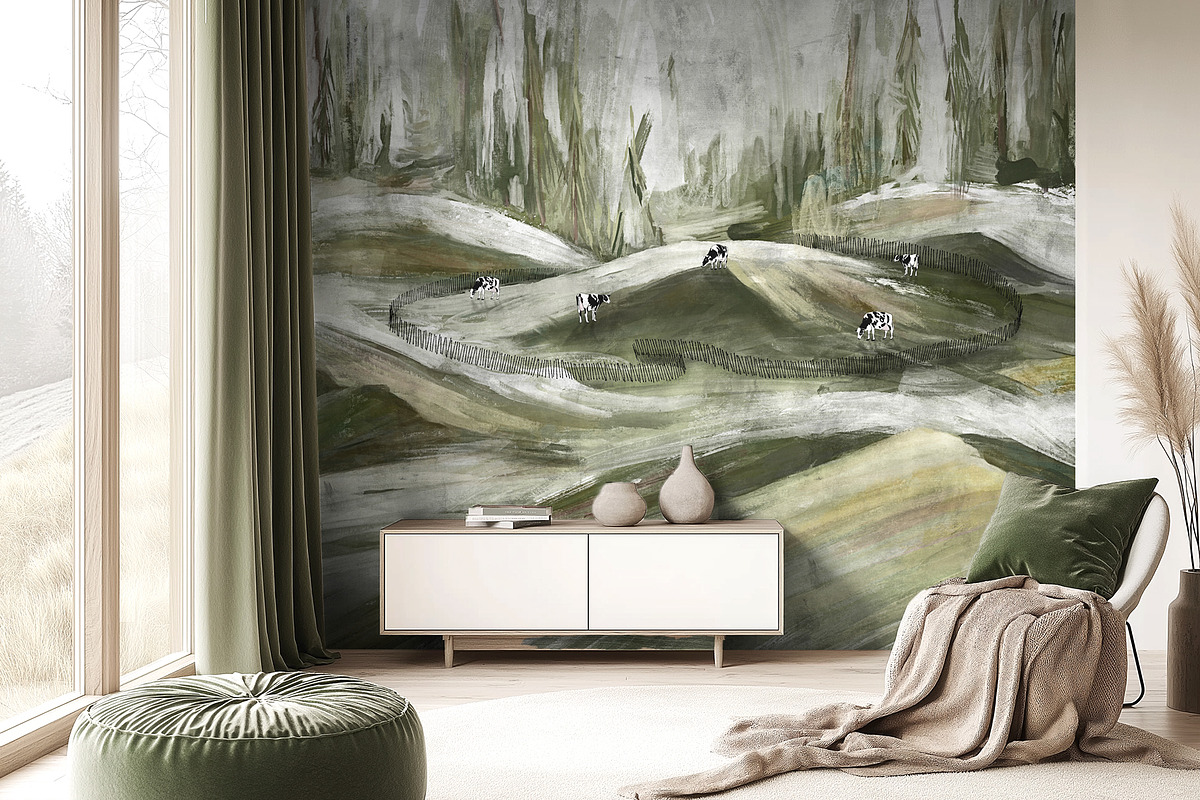 Countryside Hills & Cows Wallpaper, a Wallpaper Graphic by apollinariia_shop (Photo 2 of 13)
