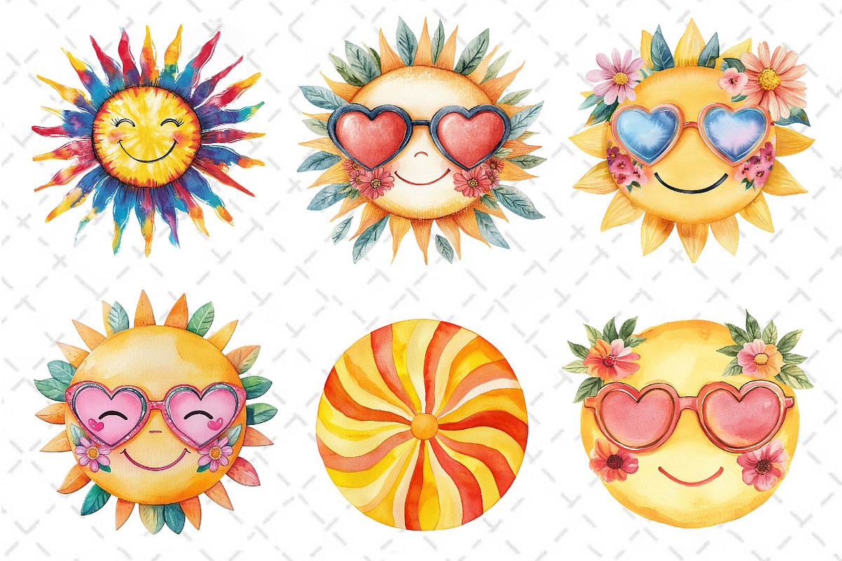 Groovy Cute Summer Sun Clipart, an Illustration by Dream Creation (Photo 6 of 6)