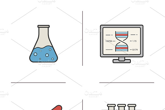 Chemical Lab Equipment Icons. Vector