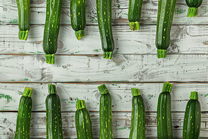 Green zucchini on wooden table, a Food & Drink Photo by AlyaAnd