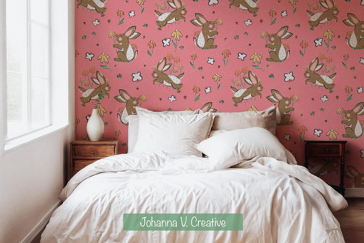 Spring Bunny & Flower Pattern, an Illustration by Johanna V. Creative (Photo 2 of 3)