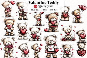 Valentine Teddy Bear Clipart, an Illustration by Watercolor design