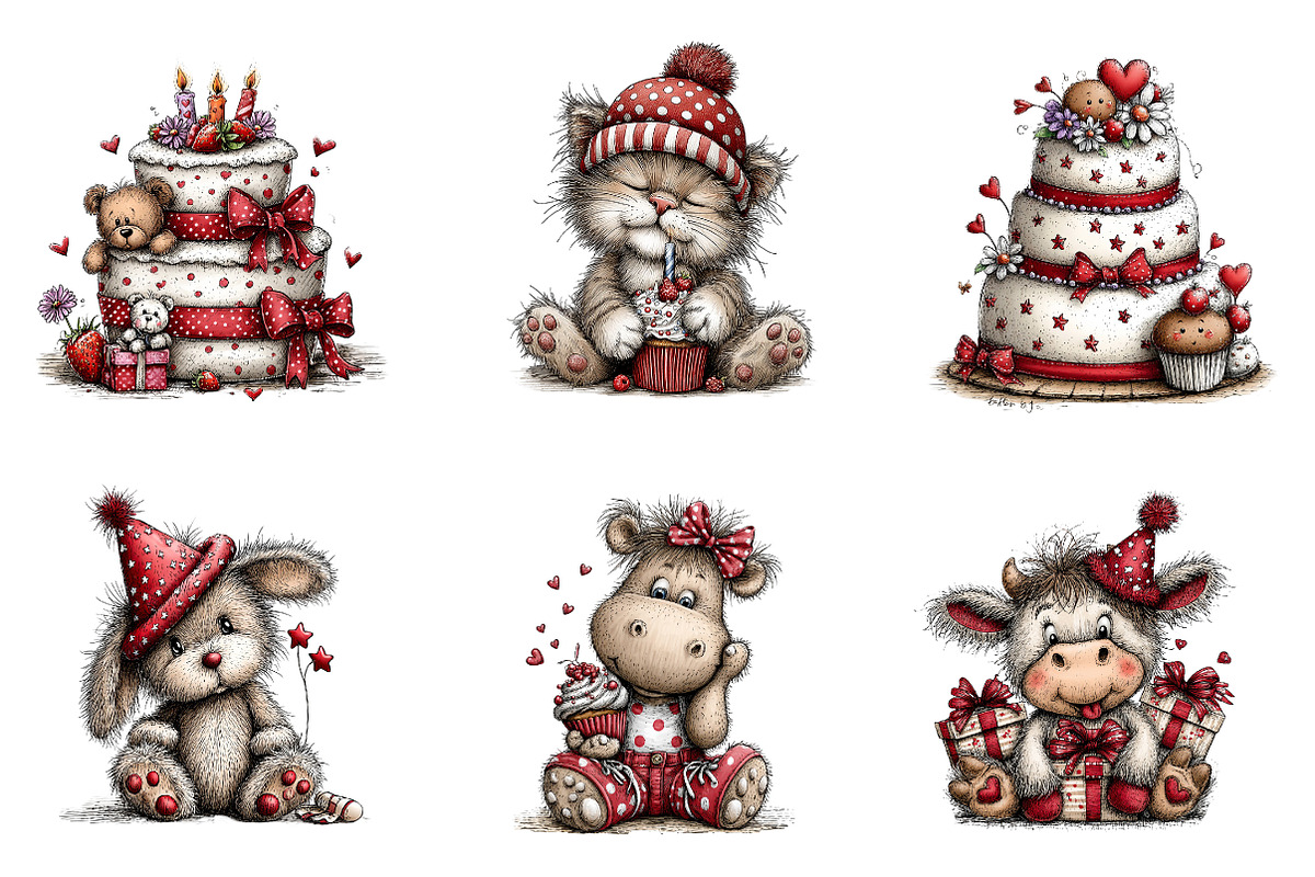 Whimsical Birthday Clipart Birthday, an Illustration by CreationArt (Photo 2 of 6)