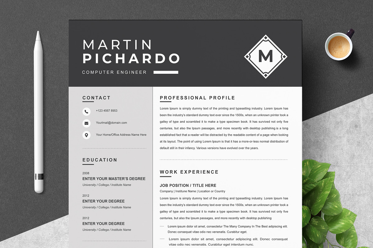 Resume / CV Design Template MS Word, a Resume Template by ResumeInventor
