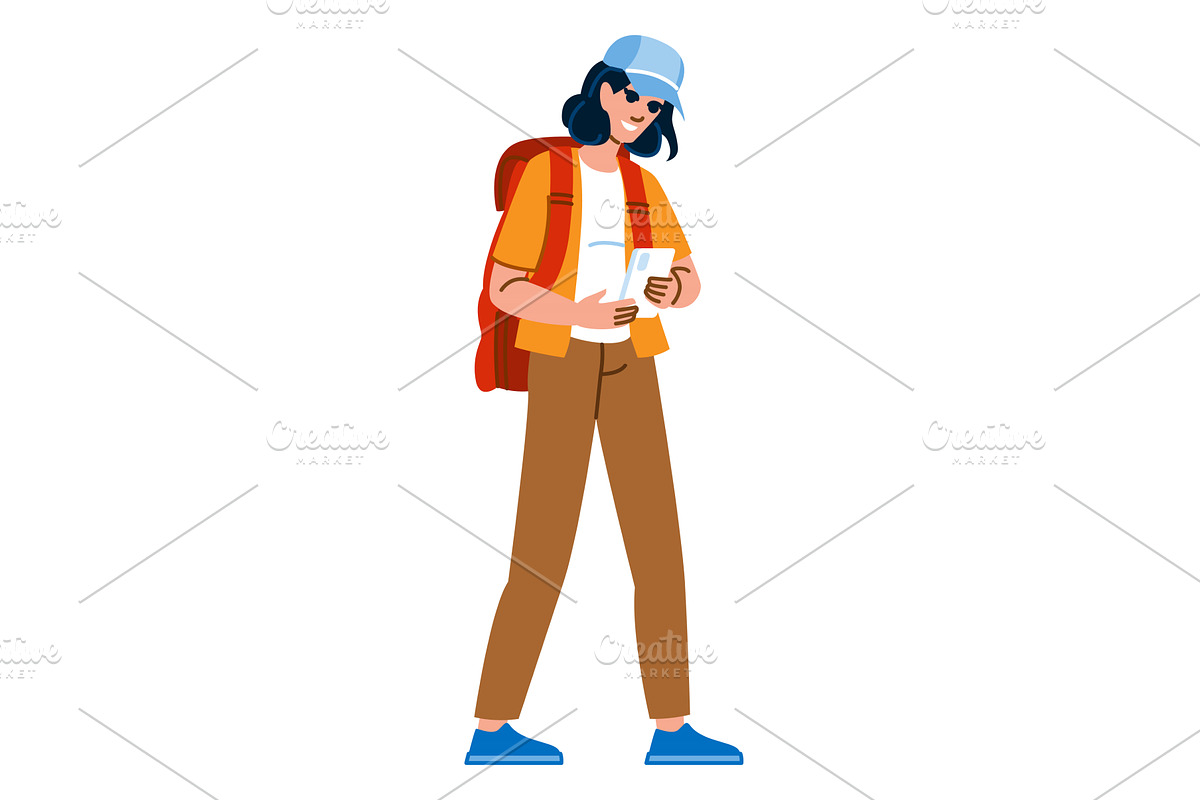 Tourist using smartphone and, a Person Illustration by pikepicture
