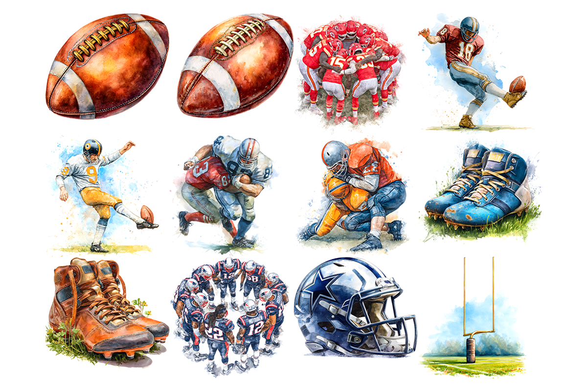 Watercolor Football Clipart, a Decorative Illustration by stickermadness (Photo 3 of 5)