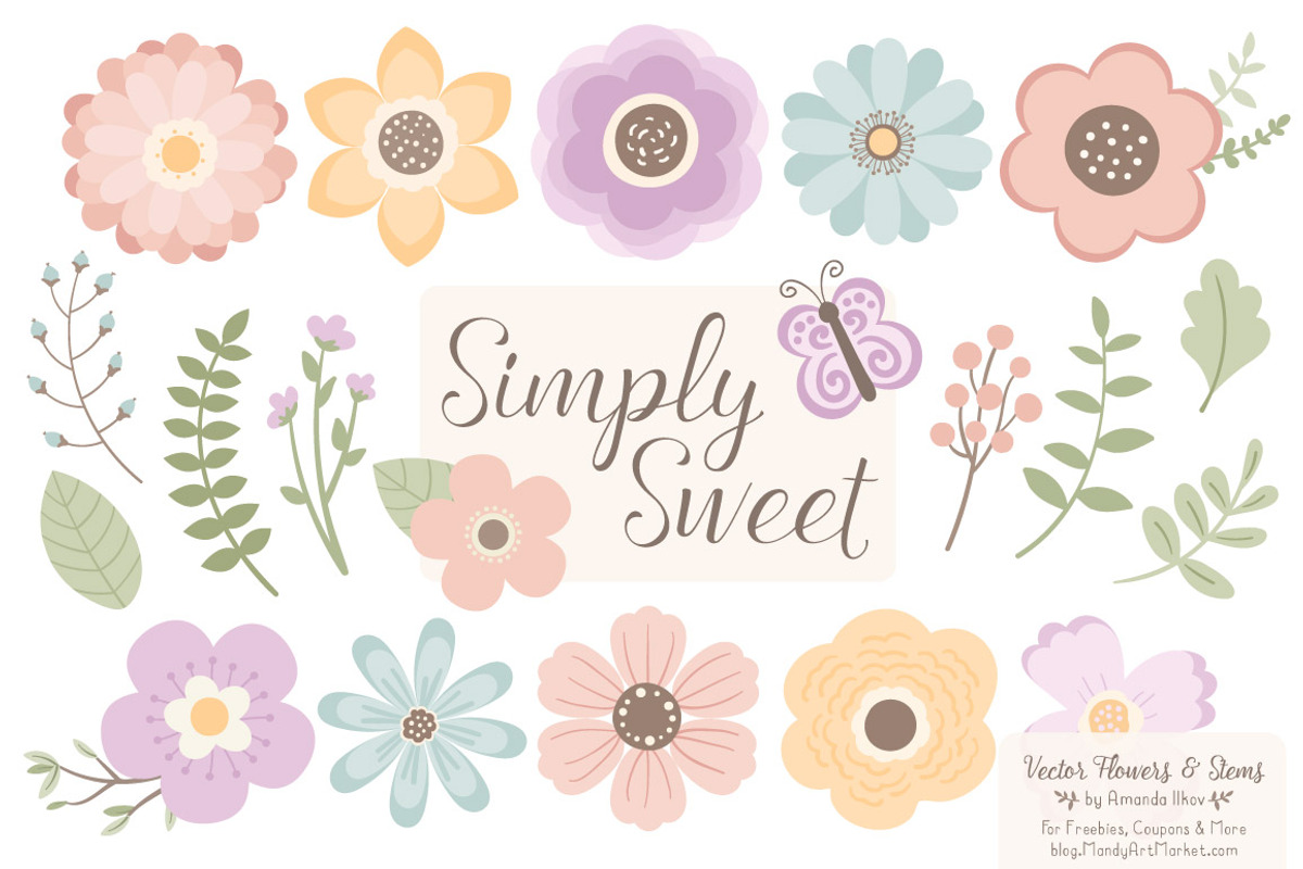 Pastel Flower Clipart & Vectors, an Illustration by Amanda Ilkov (Photo 1 of 4)