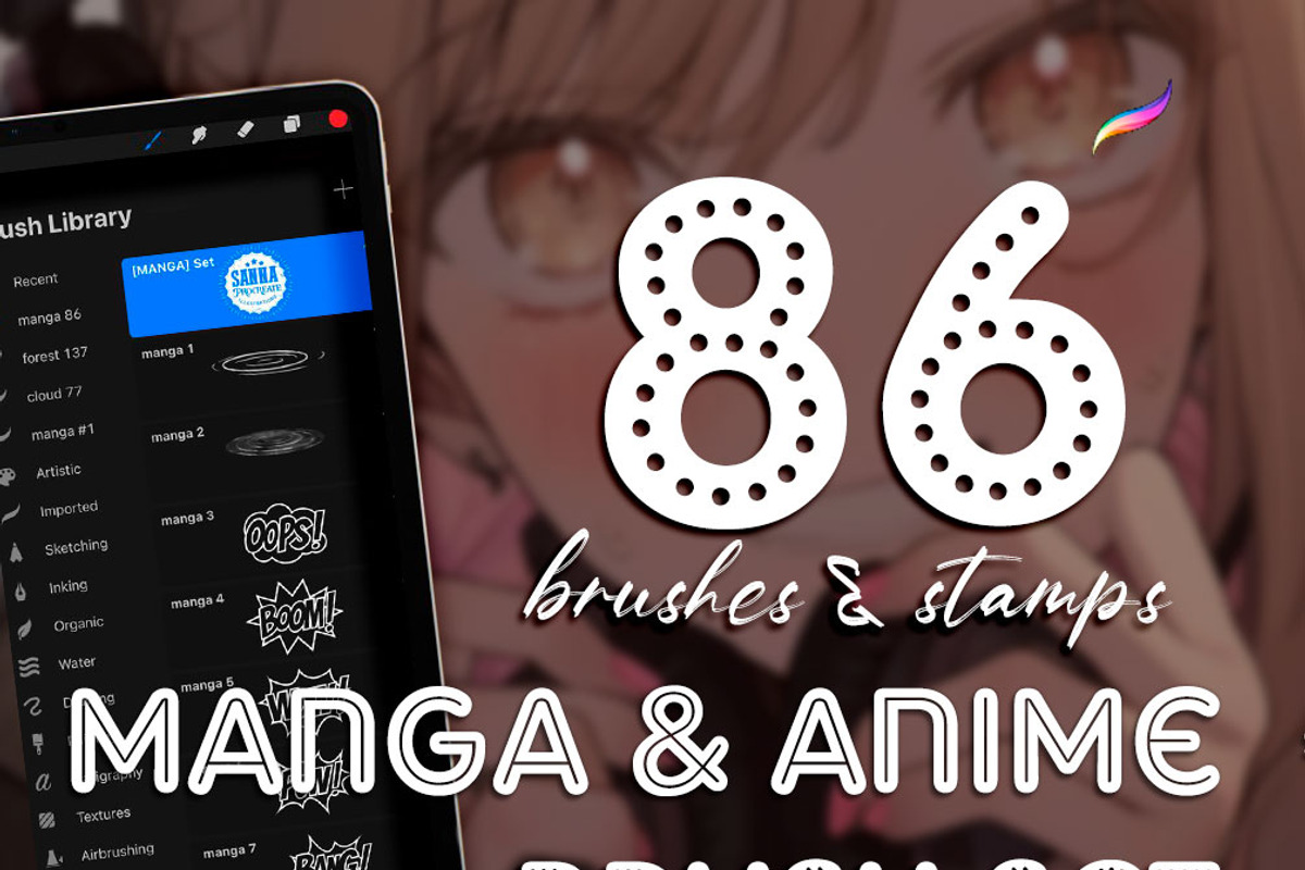 procreate brushes manga stamps anime, a Brush Add-On by SannaIllustrations (Photo 6 of 8)