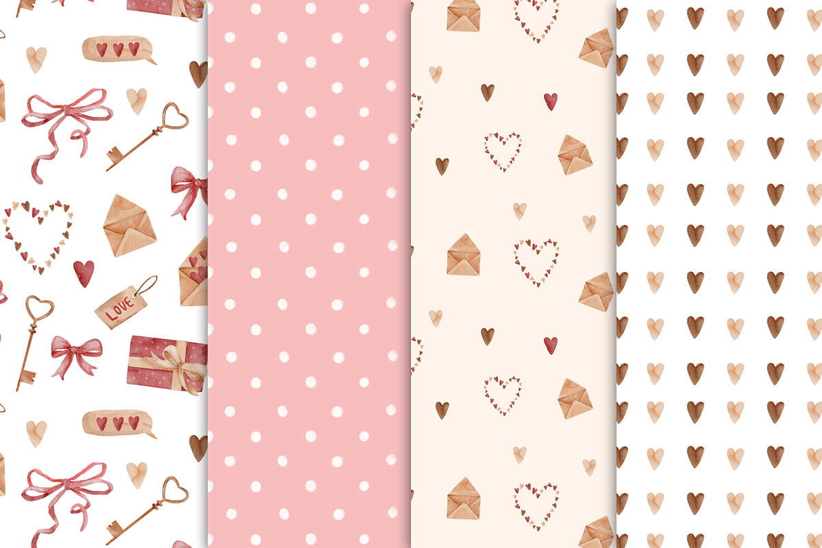 Watercolor patterns Valentine's Day, a Pattern Graphic by Pattern + watercolor (Photo 7 of 9)