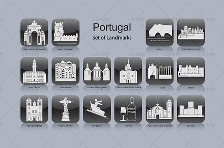 Portugal landmark icons (16x)