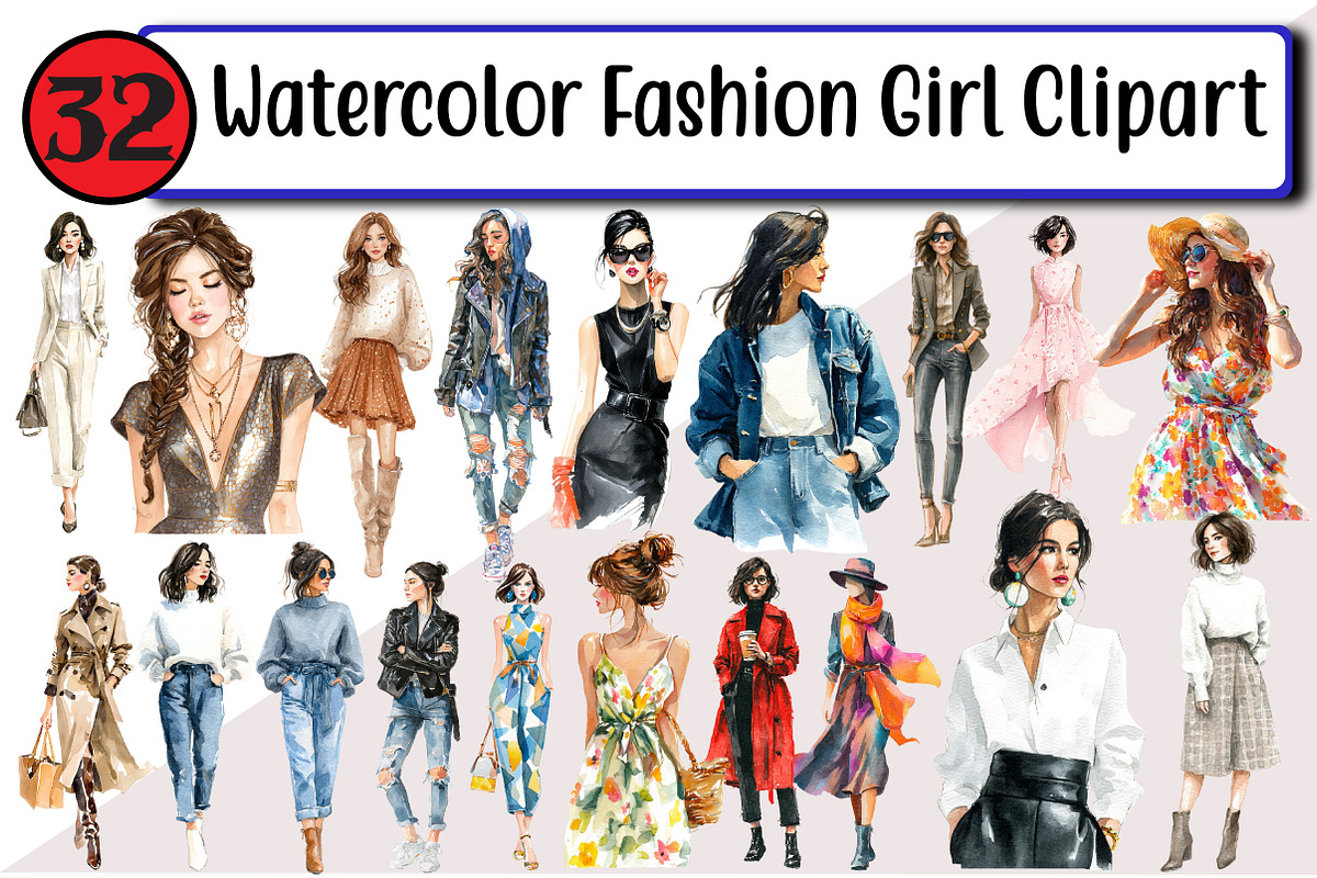 Watercolor Fashion Girl Clipart, an Illustration by Design Market (Photo 1 of 3)