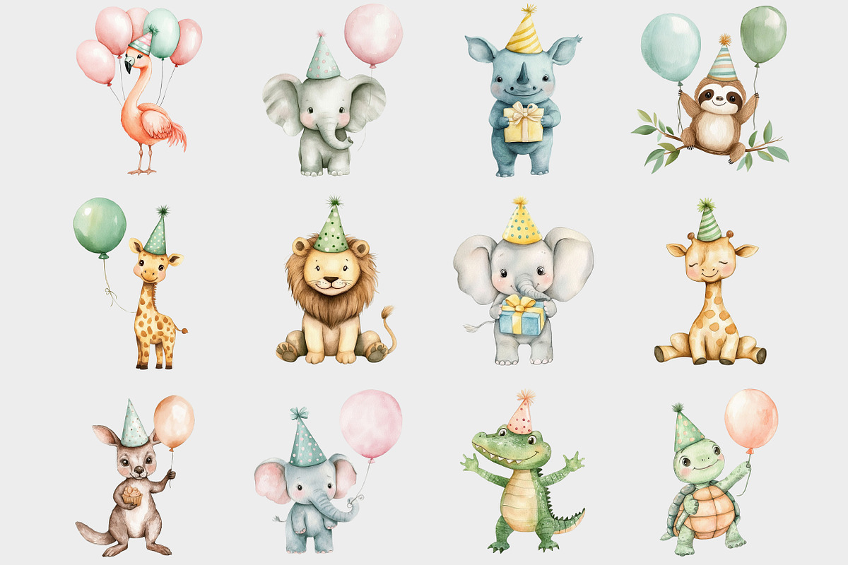 Watercolor Safari Birthday Clipart, a Seasonal Illustration by Design Market (Photo 2 of 5)