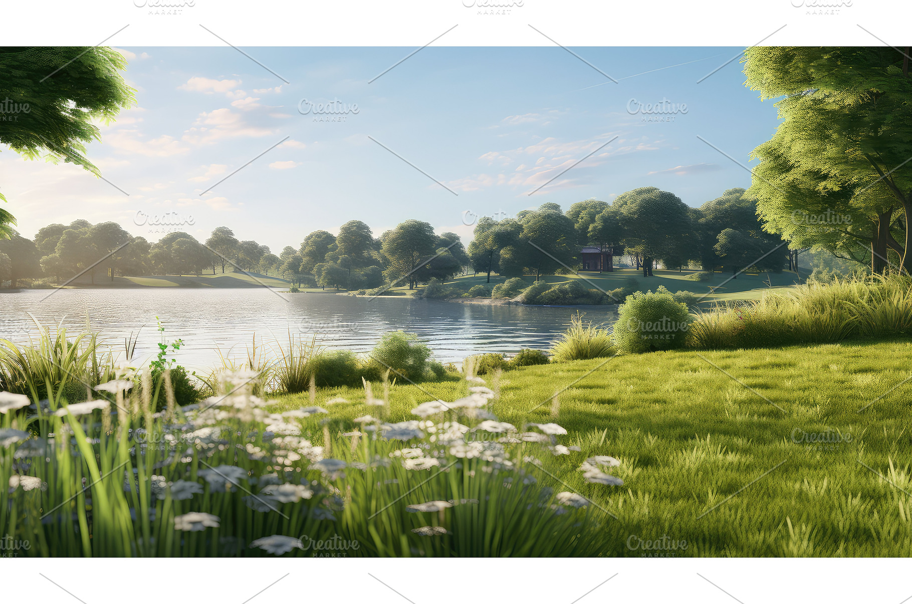 green garden grass lush sun ai, a Nature Photo by pikepicture