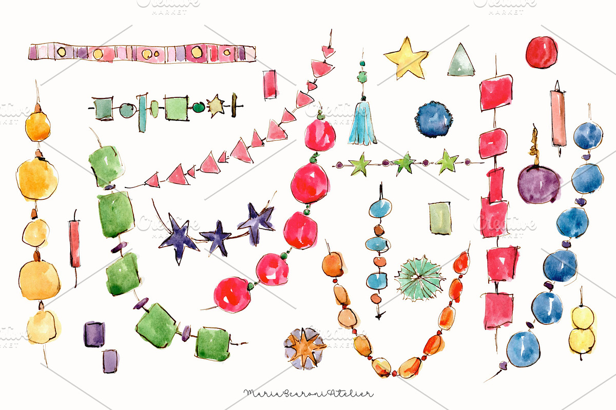Playful Watercolor Design Elements, an Object Illustration by MariaScaroniAtelier (Photo 2 of 10)