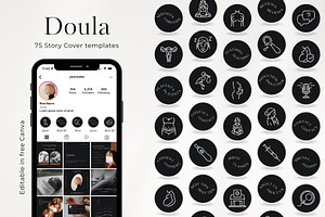 75 Doula Istagram Highlights Dark, a Social Media Template by PatternLab.