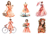 Coral Spring Vintage Woman Clipart, an Illustration by CreationArt (Thumbnail 5 of 5)