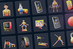 3D Gym & Fitness Icons