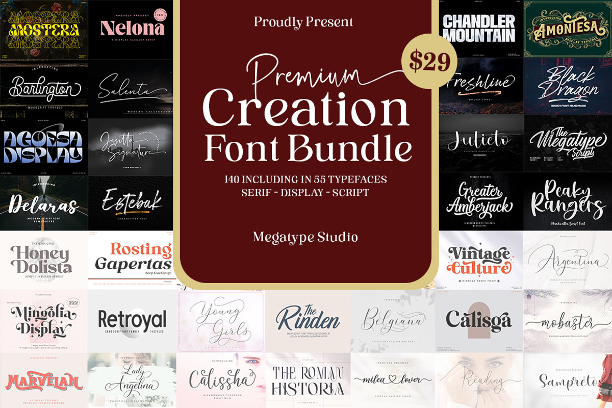 The Premium Creation Font Bundle, a Serif Font by Megatype (Photo 1 of 56)