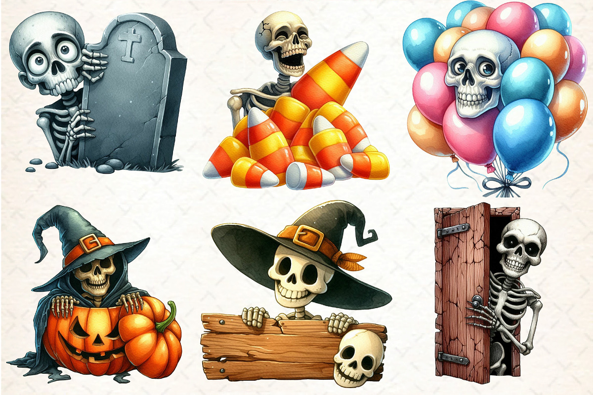 Funny Skeleton Peeking Bundle Clipar, an Illustration by DreamCafeArt (Photo 2 of 5)