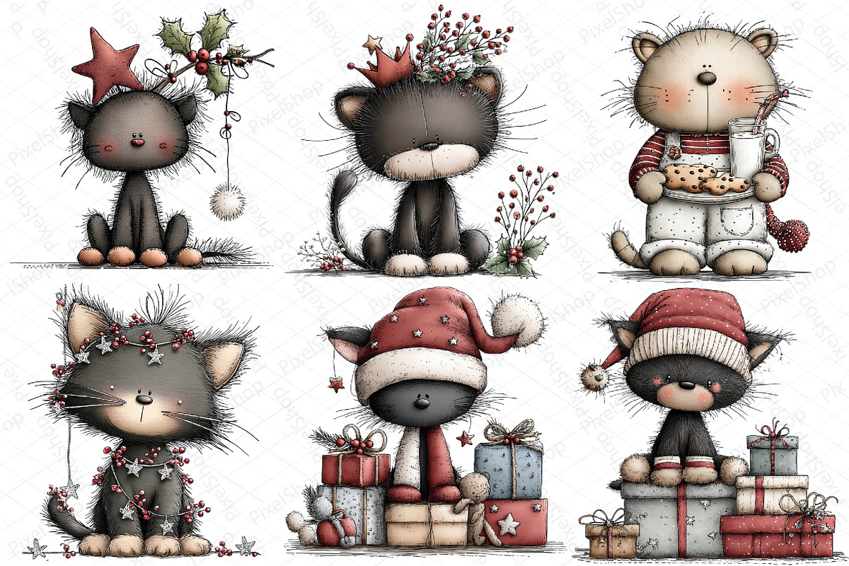 Whimsical Christmas Black Cat Clipar, an Illustration by DreamPrint404 (Photo 5 of 7)