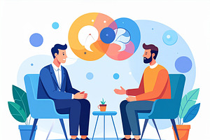 Psychologist and a patient sitting across from each other in a c, a Healthcare Illustration by DanFLCreativo