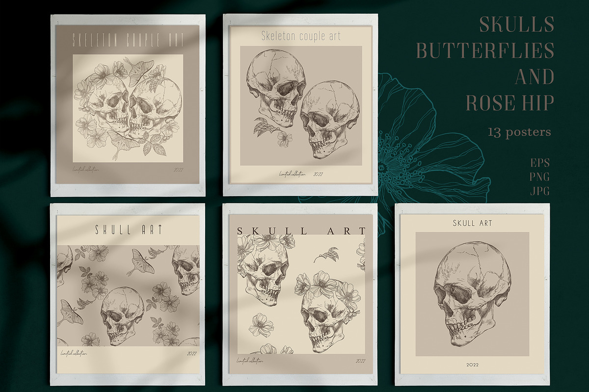 SKULLS, BUTTERFLIES AND ROSE HIP, a Texture Illustration by LanaDzi (Photo 3 of 12)