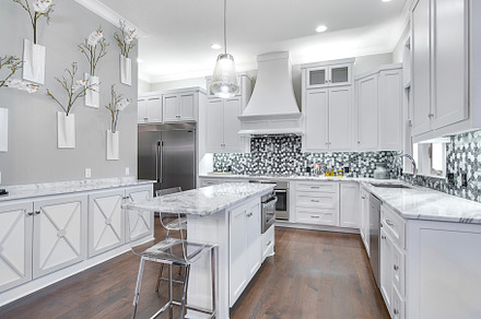 White Kitchen With Modern Island, an Architecture Photo by Water Street Photography