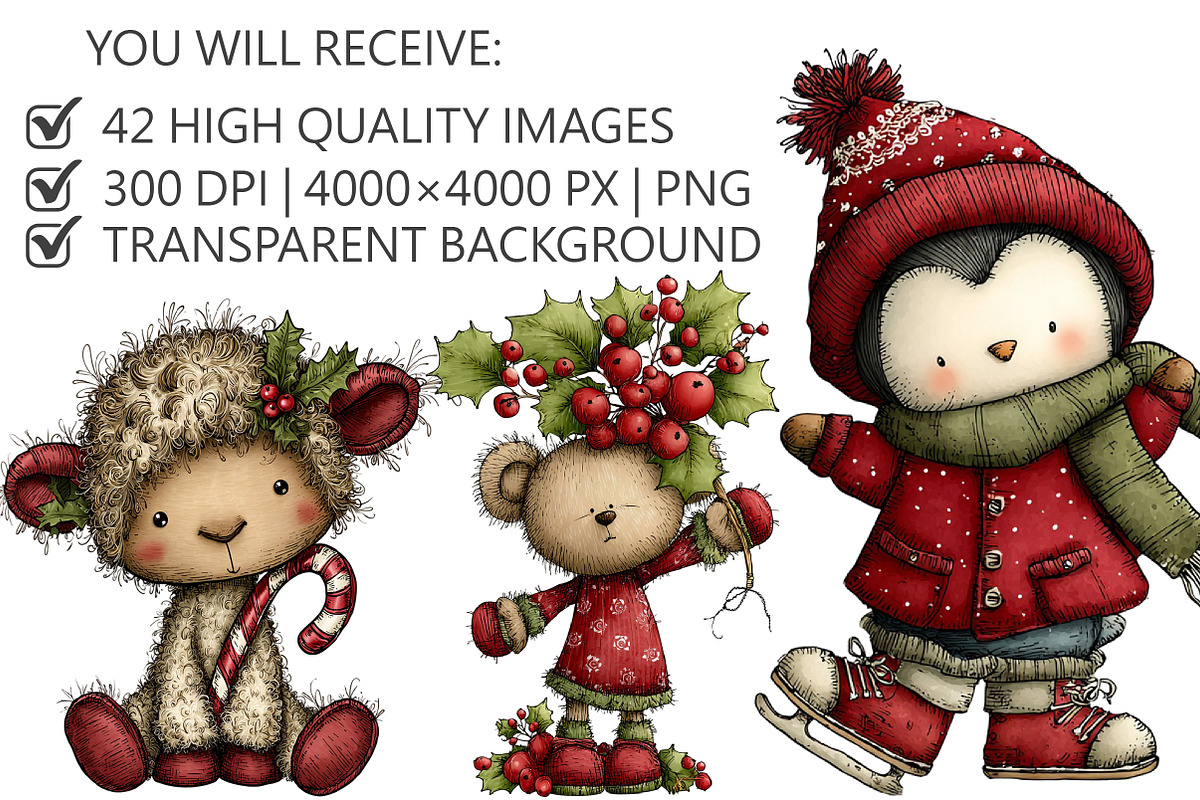 Whimsical Christmas Animal Clipart, an Illustration by Pixels.Craft (Photo 3 of 6)