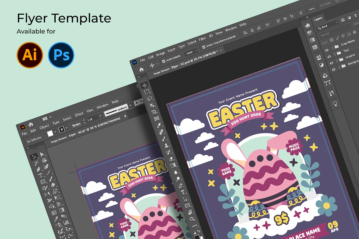 Playful Easter Egg Hunt Flyer, a Flyer Template by Huge Dream Studio (Photo 4 of 5)