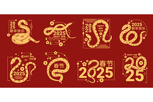 Golden snake labels or prints set, an Illustration by Elegant Solution