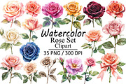 Watercolor Rose Clipart Set, an Illustration by Design Market (Thumbnail 1 of 3)