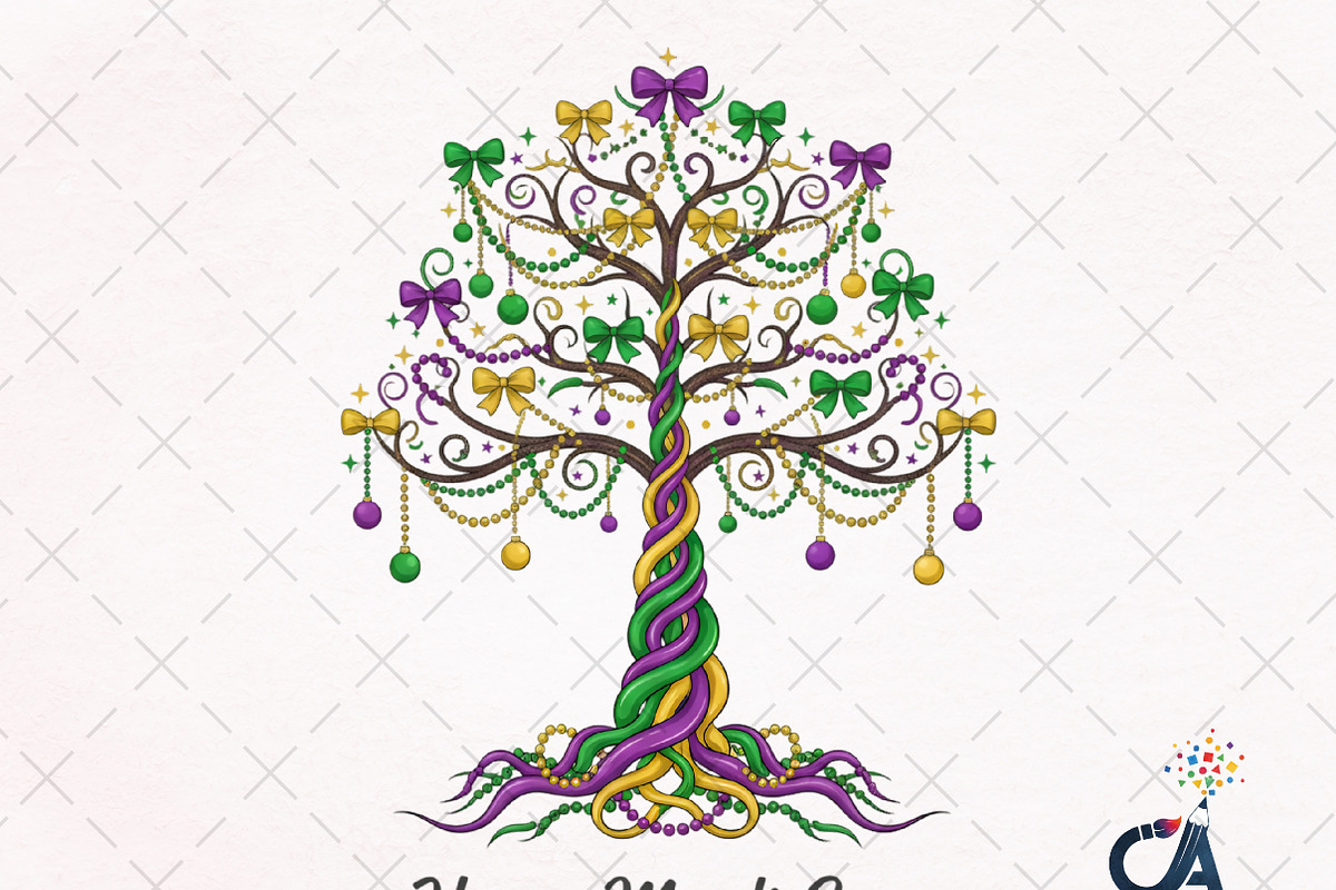 Watercolor Mardi Gras Bead Tree, an Illustration by Creative Art (Photo 1 of 6)