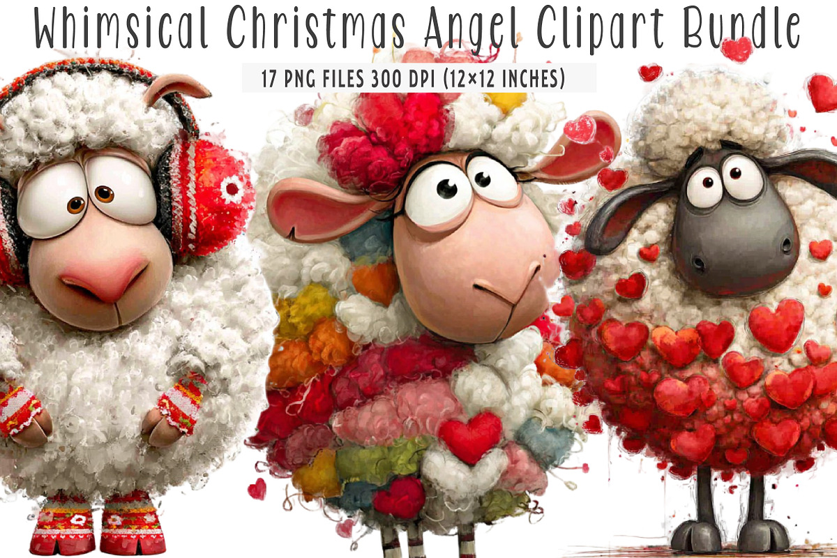 Funny Valentine Sheep Clipart Bundle, an Illustration by SinaCreation (Photo 1 of 5)