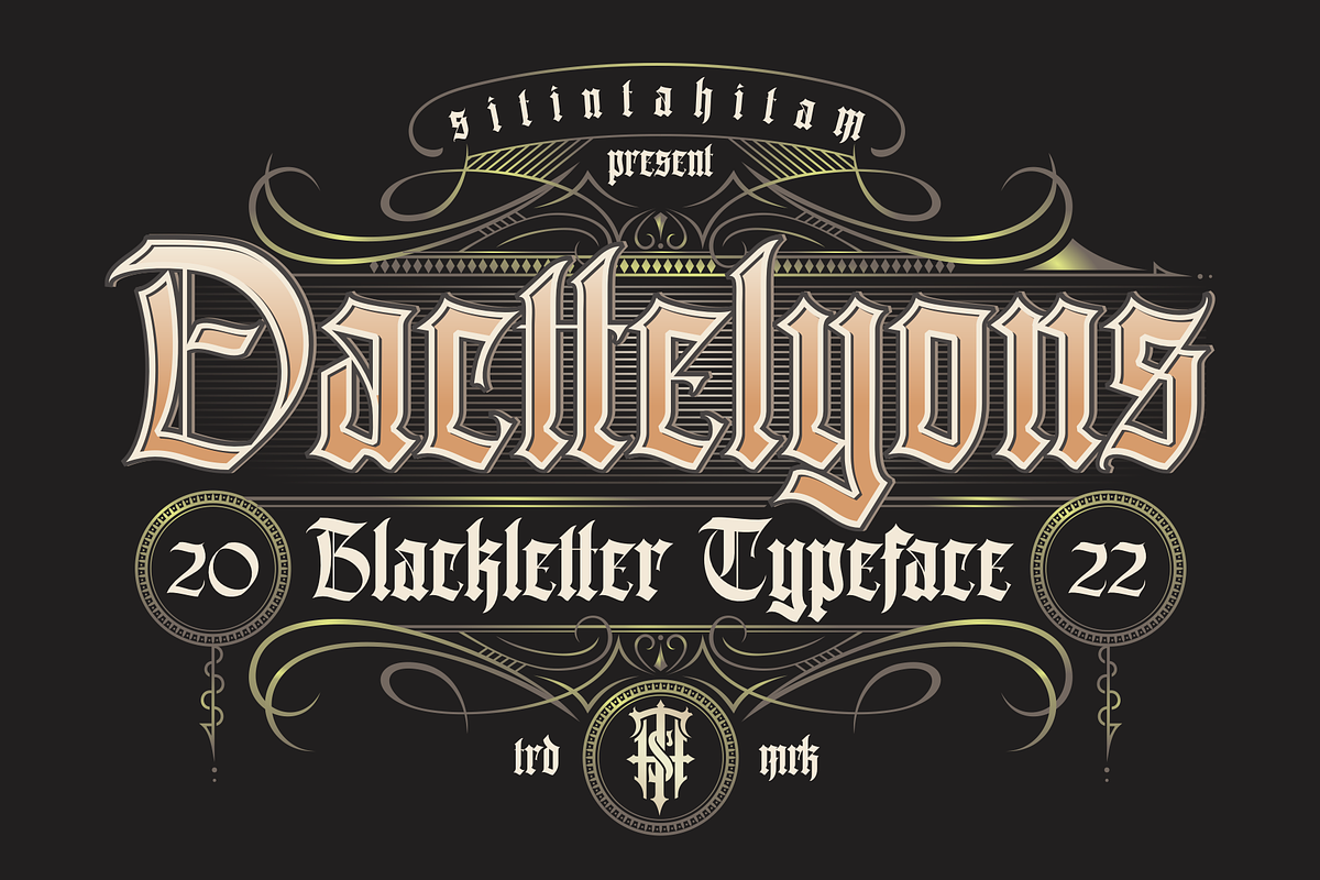 Dacttelyons + Extras, a Blackletter Font by Sitintahitam (Photo 1 of 8)