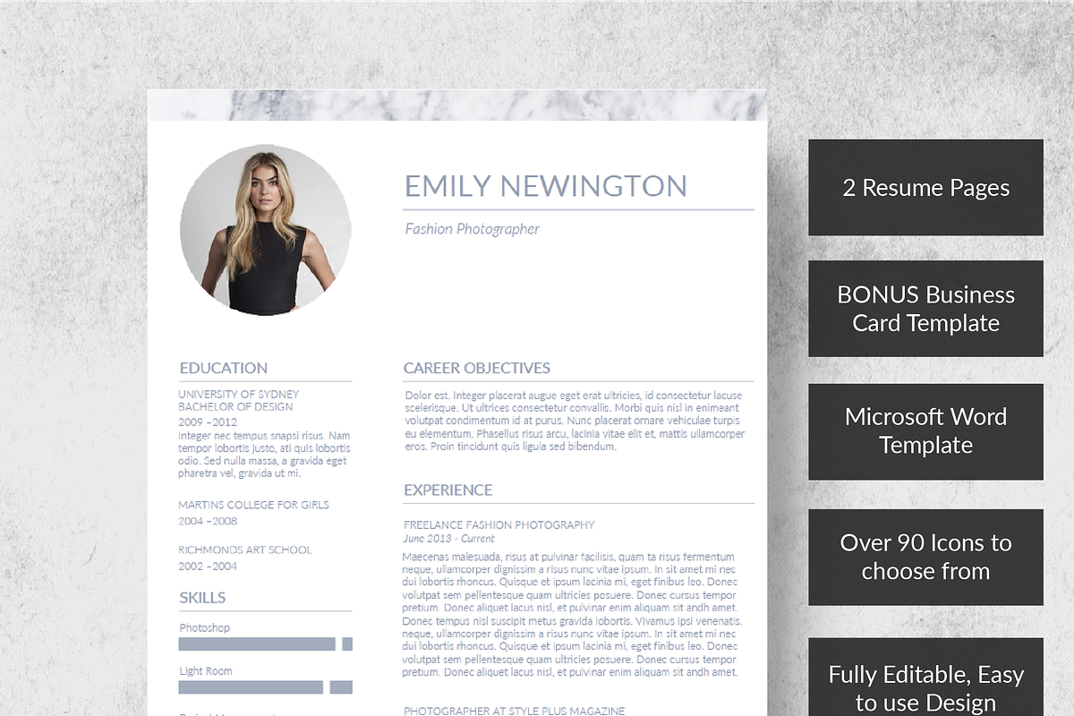 Marble Resume Template+Business Card, a Resume Template by Made By Hamilton (Photo 4 of 4)
