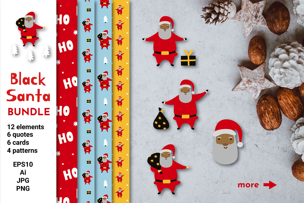 Black Santa Claus Clipart Bundle, a Decorative Illustration by AvaAva (Photo 1 of 8)