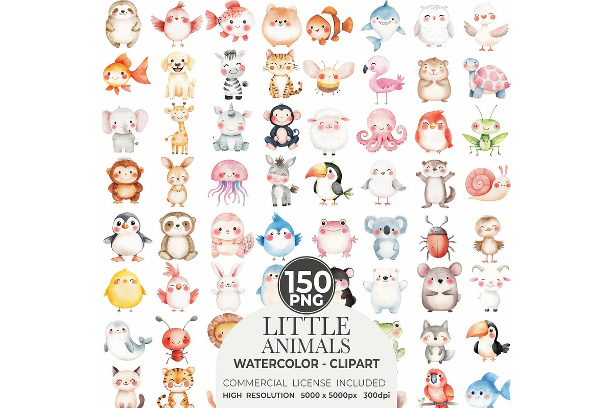 Cute Animals Watercolor Clipart Set, an Animal Illustration by CharmClipart (Photo 2 of 20)