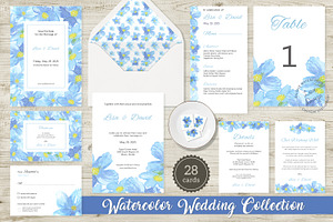 Blue Flower Watercolor Wedding Suite